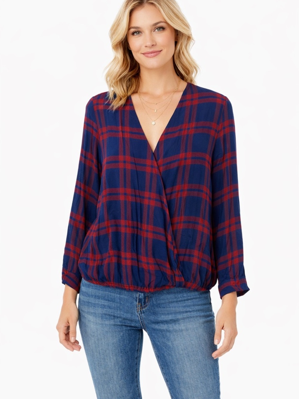 Lascana Plaid Blouse Elastic Bottom One Snap
#330